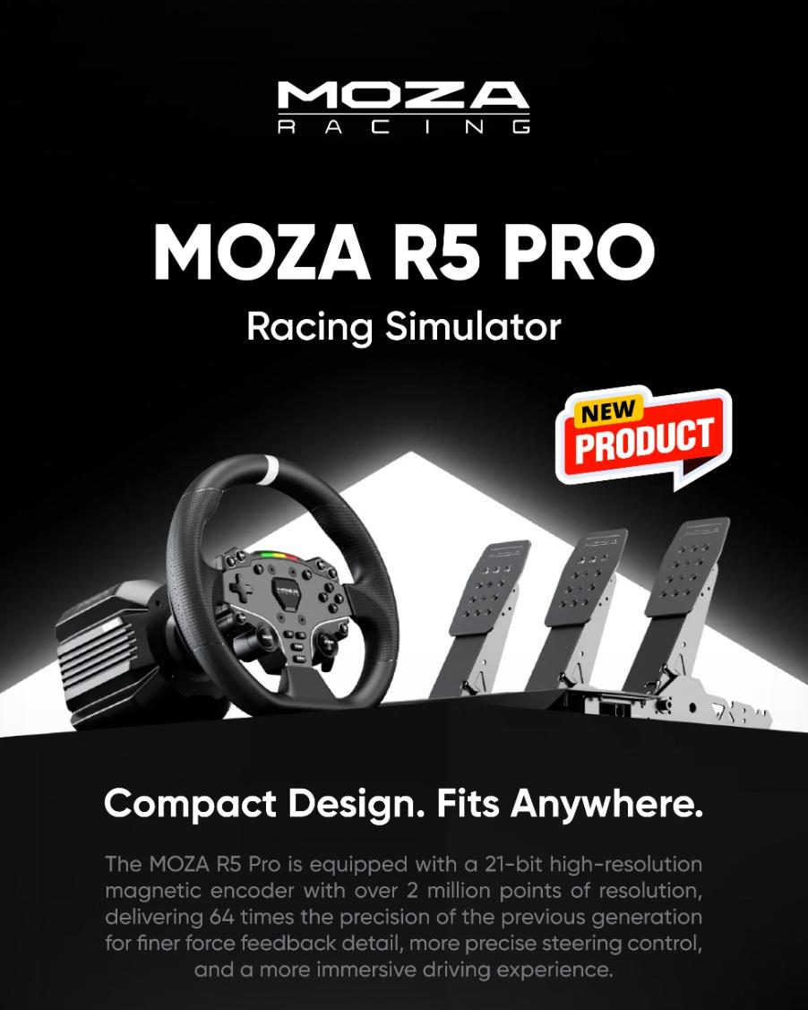 MOZA R5 Pro is coming. 🏁 6 Nm Direct Drive. 21-bit Magnetic Encoder. NexGen Force Feedback 5.0. R5 Pro membawa detail force feedback yang lebih presisi, response yang lebih cepat, dan sensasi berkendara yang lebih terasa ke tangan. Dalam satu bundle, kamu sudah mendapatkan: • MOZA R5 Pro Wheelbase • ES Lite Steering Wheel • SRP Lite2 Throttle & Brake • Table Clamp Dan yes, kamu nggak harus langsung punya full racing cockpit. R5 Pro bisa dipasang di meja dengan table clamp yang sudah termasuk dalam bundle. Cocok buat kamu yang ingin mulai masuk ke dunia Direct Drive atau upgrade setup tanpa harus langsung membangun cockpit yang besar. MOZA R5 Pro Pre-Order Now. Untuk detail pre-order & informasi lebih lanjut, hubungi PWNDShop. #PWNDShop #ExperienceFirst #MOZA #MOZARacing #R5Pro #SimRacing #RacingSimulator