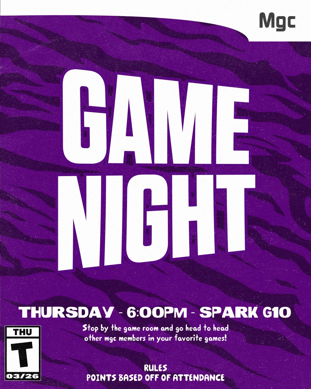 🏆 BATTLE OF THE SYANDS IS HERE 🏆
Battle of the Syands brings together all MGC members by crossing semester to compete in events throughout the week with their syands group.
✨ Opening Night — Monday 3/23 at 6:00 PM, Todd 276
Kick off the week, meet your syands, and break the ice.
📍 MGC See-It — Tuesday 3/24, all day, on campus
Find the hidden items around campus with your team.
🎓 Programming Night — Wednesday 3/25 at 6:00 PM, CUB Senior Ballroom
Show up, earn points, and get your programming credit.
🎮 Game Night — Thursday 3/26 at 6:00 PM, Spark G10
Compete against other MGC members in your favorite games.
🏐 Volleyball Royale — Friday 3/27 at 6:00 PM, UREC
Face off in a volleyball tournament for extra points.
🌱 Day of Service — Saturday 3/28 from 11:00 AM–1:00 PM, Kamiak Park
Finish the week by serving the community together.
This year, we’re also proud to support Project Erase as our official philanthropy 💙 learn more about them during the Opening Night event on Monday
@projecterase
Come out, compete, connect, and help crown the top syands group in MGC.